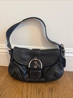 Vintage Coach Mini SoHo Black Leather Shoulder Bag with Silver Hardware